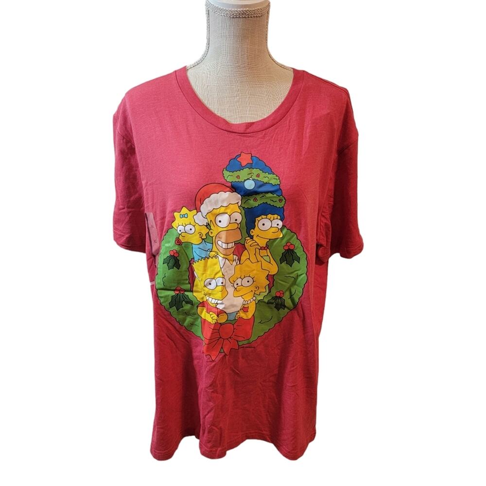 The Simpsons Family Holiday Wreath Vintage Style T-Shirt Red Size XL NWT